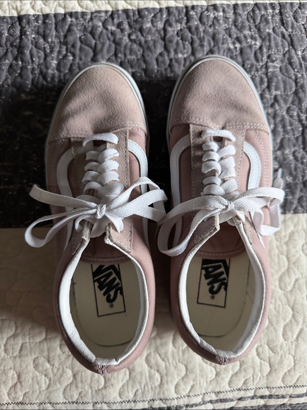 Vans Pink and White Old Skool Low-Top Sneakers